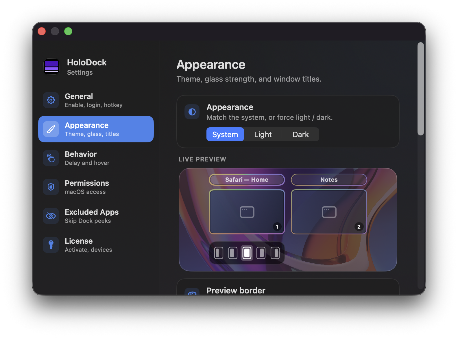 Appearance — theme settings