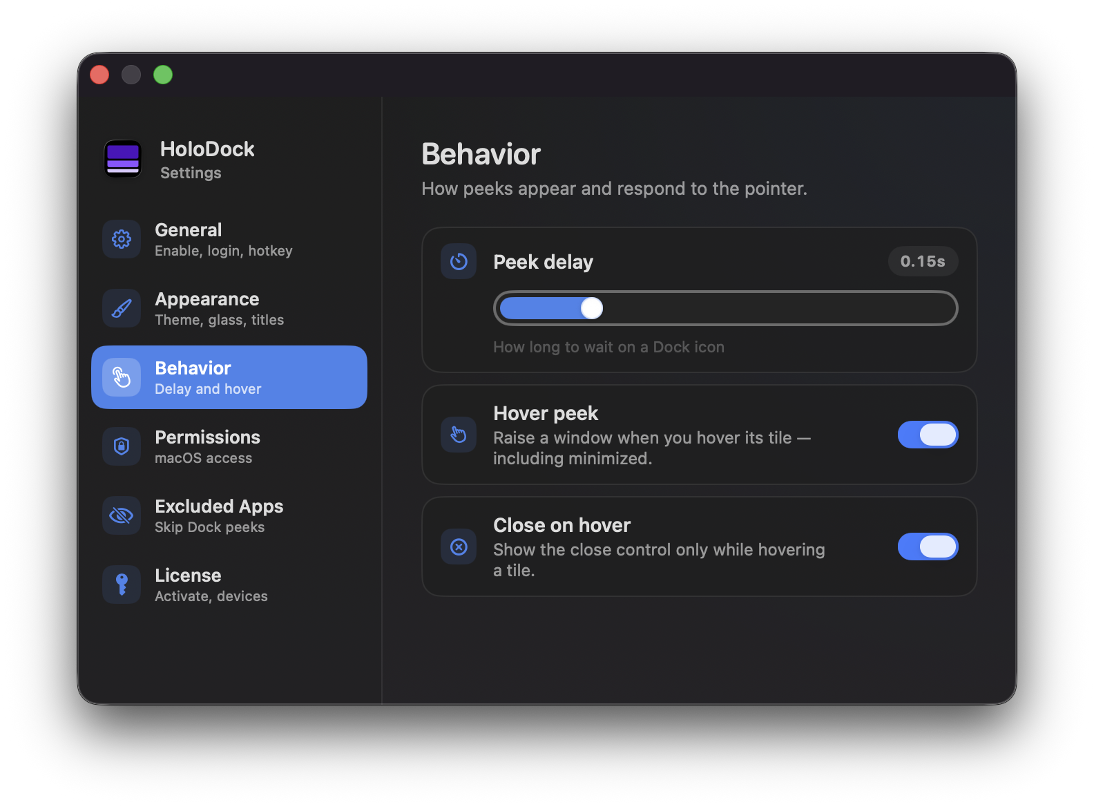 Behavior settings