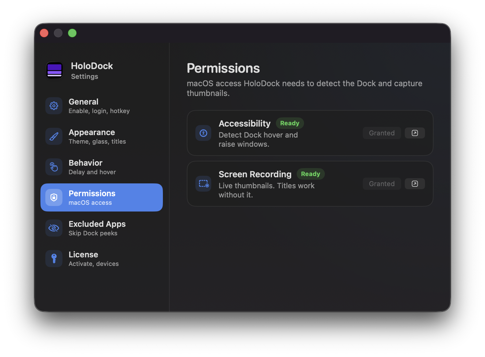Permissions settings