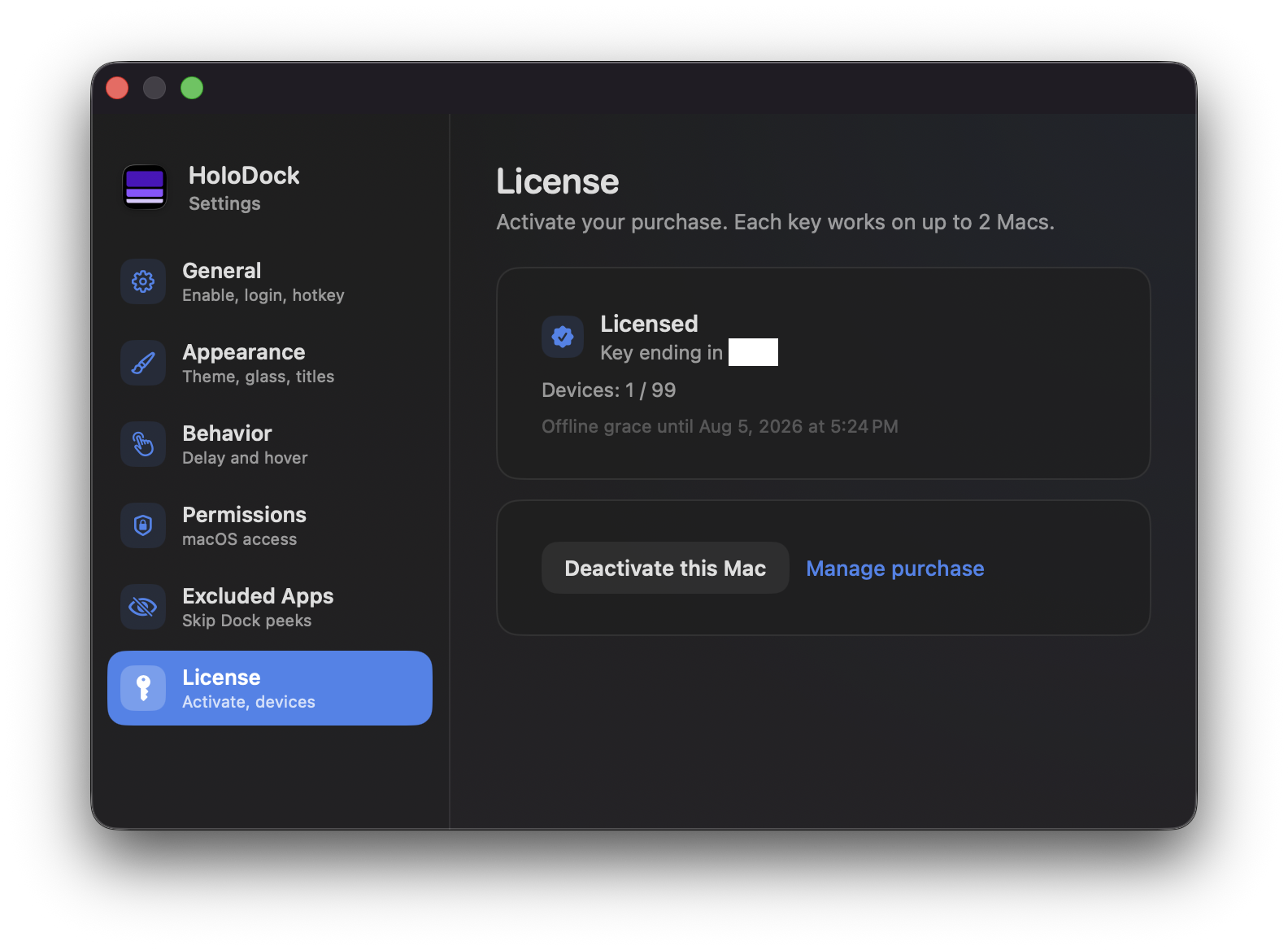 License settings